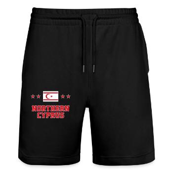 Northern Cyprus - Stanley/Stella Trainer Unisex Organic Jogging Shorts - black - Front - Nik (191cm) & Marisol (170cm)
