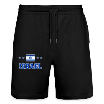 Israel - Stanley/Stella Trainer Unisex Organic Jogging Shorts - black - Front - Nik (191cm) & Marisol (170cm)
