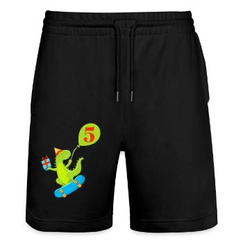 5th Anniversary Cute Dinosaur - Stanley/Stella Trainer Unisex Organic Jogging Shorts - black - Front - Nik (191cm) & Marisol (170cm)