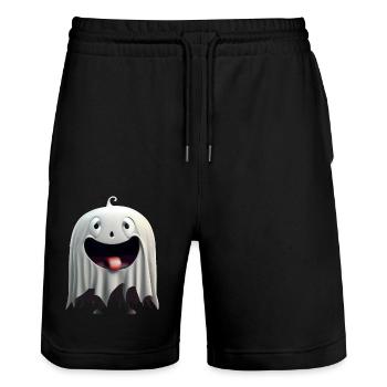 Joyeux Halloween mignon fantôme langue effrayante drôle - Short de jogging bio TRAINER Stanley/Stella unisexe - noir - Devant - Nik (191cm) & Marisol (170cm)