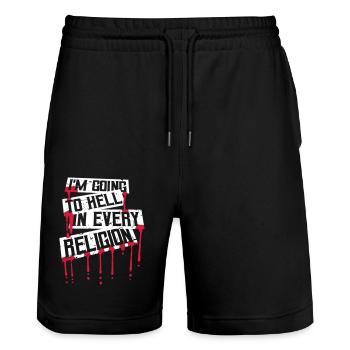 I'm Going To Hell In Every Religion Atheist Witz - Stanley/Stella Unisex Bio Joggingshorts Trainer  - Schwarz - Vorne - Nik (191cm) & Marisol (170cm)