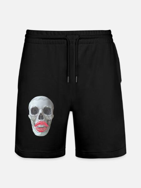 Skull with red lips - Stanley/Stella Trainer Unisex Organic Jogging Shorts - black