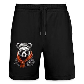 Panda T-Shirt Cool Panda Bear with Sunglasses - Stanley/Stella Trainer Unisex Organic Jogging Shorts - black - Front - Nik (191cm) & Marisol (170cm)