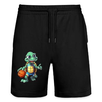 Basketball Turtle - Stanley/Stella Trainer Unisex Organic Jogging Shorts - black - Front - Nik (191cm) & Marisol (170cm)