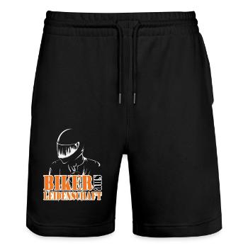 Motorrad Motorradfahrer Biker aus Leidenschaft - Stanley/Stella Unisex Bio Joggingshorts Trainer  - Schwarz - Vorne - Nik (191cm) & Marisol (170cm)