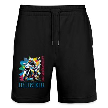 Motorrad Motorradfahrer Biker aus Leidenschaft - Stanley/Stella Unisex Bio Joggingshorts Trainer  - Schwarz - Vorne - Nik (191cm) & Marisol (170cm)