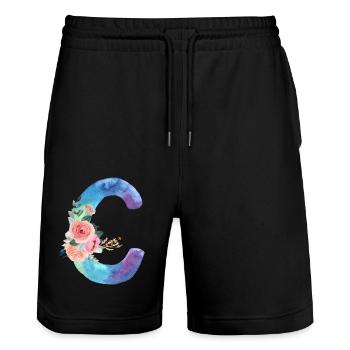 Buchstabe c Aquarell - Stanley/Stella Unisex Bio Joggingshorts Trainer  - Schwarz - Vorne - Nik (191cm) & Marisol (170cm)
