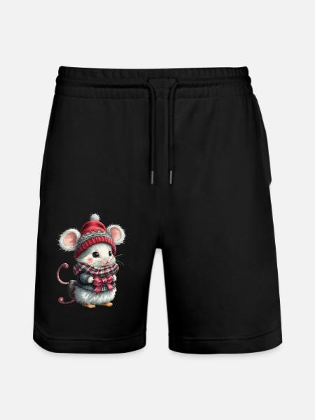 Cute Christmas Mouse - Stanley/Stella Trainer Unisex Organic Jogging Shorts - black
