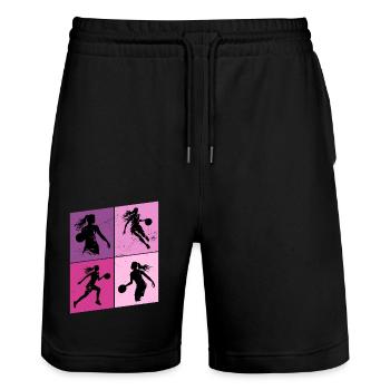 Basketball Woman Basketball Player Basketball Player - Stanley/Stella Trainer Unisex Organic Jogging Shorts - black - Front - Nik (191cm) & Marisol (170cm)