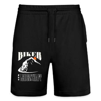 Fahrrad Mountainbike Biker aus Leidenschaft - Stanley/Stella Unisex Bio Joggingshorts Trainer  - Schwarz - Vorne - Nik (191cm) & Marisol (170cm)