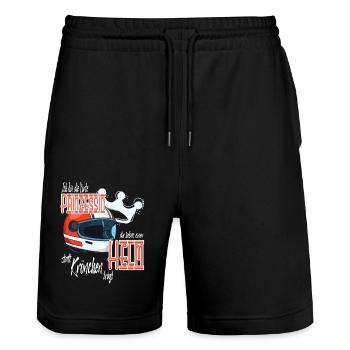 Frau Motorrad Prinzessen die Helm trägt - Stanley/Stella Unisex Bio Joggingshorts Trainer  - Schwarz - Vorne - Nik (191cm) & Marisol (170cm)