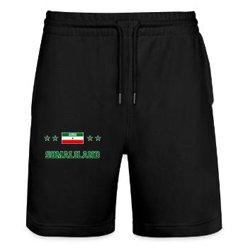 Somaliland - Stanley/Stella Trainer Unisex Organic Jogging Shorts - black - Front - Nik (191cm) & Marisol (170cm)