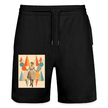 Circus lady paper collage - Stanley/Stella Trainer Unisex Organic Jogging Shorts - black - Front - Nik (191cm) & Marisol (170cm)