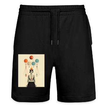 Thinking circus lady paper collage - Stanley/Stella Trainer Unisex Organic Jogging Shorts - black - Front - Nik (191cm) & Marisol (170cm)