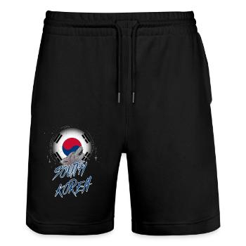 Corée du Sud - Short de jogging bio TRAINER Stanley/Stella unisexe - noir - Devant - Nik (191cm) & Marisol (170cm)