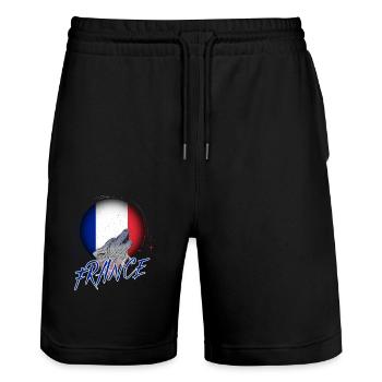 France - Stanley/Stella Trainer Unisex Organic Jogging Shorts - black - Front - Nik (191cm) & Marisol (170cm)