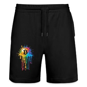 Colorful Bitcoin - Stanley/Stella Unisex Bio Joggingshorts Trainer  - Schwarz - Vorne - Nik (191cm) & Marisol (170cm)