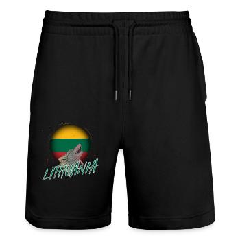 Lithuania - Stanley/Stella Trainer Unisex Organic Jogging Shorts - black - Front - Nik (191cm) & Marisol (170cm)