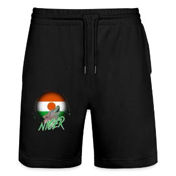 Niger - Stanley/Stella Trainer Unisex Organic Jogging Shorts - black - Front - Nik (191cm) & Marisol (170cm)