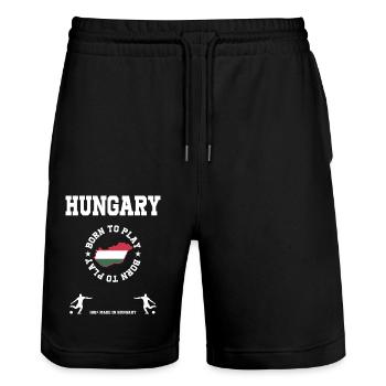 Hongrie - Short de jogging bio TRAINER Stanley/Stella unisexe - noir - Devant - Nik (191cm) & Marisol (170cm)