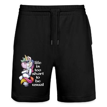 Funny unicorn saying full of irony and sarcasm - Stanley/Stella Trainer Unisex Organic Jogging Shorts - black - Front - Nik (191cm) & Marisol (170cm)