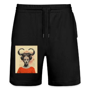 Steinbock Collage Kunst Astrologie - Stanley/Stella Unisex Bio Joggingshorts Trainer  - Schwarz - Vorne - Nik (191cm) & Marisol (170cm)
