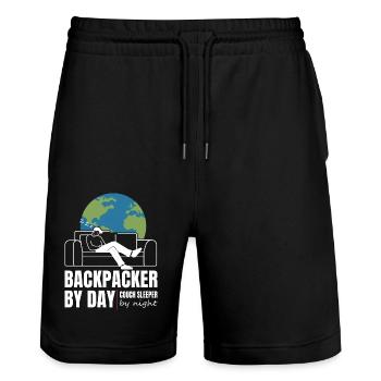 Backpacker by Day Couch Sleeper by Night - Stanley/Stella Unisex Bio Joggingshorts Trainer  - Schwarz - Vorne - Nik (191cm) & Marisol (170cm)