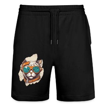 Headphones Cute Cat Pet Glasses Animal Future - Stanley/Stella Trainer Unisex Organic Jogging Shorts - black - Front - Nik (191cm) & Marisol (170cm)