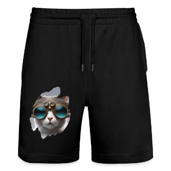 Steampunk Cute Cat Pet Glasses Animal Future - Stanley/Stella Trainer Unisex Organic Jogging Shorts - black - Front - Nik (191cm) & Marisol (170cm)