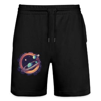 Saturns Sternenzauber - Stanley/Stella Unisex Bio Joggingshorts Trainer  - Schwarz - Vorne - Nik (191cm) & Marisol (170cm)