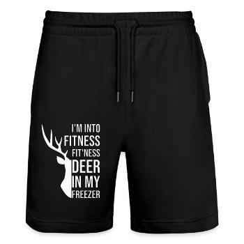 I'm Into Fitness Fit'ness Deer In My Freezer Funny - Stanley/Stella Trainer Unisex Organic Jogging Shorts - black - Front - Nik (191cm) & Marisol (170cm)