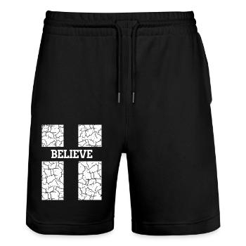 Croire Croix Jésus-Christ Foi Chrétien Amant - Short de jogging bio TRAINER Stanley/Stella unisexe - noir - Devant - Nik (191cm) & Marisol (170cm)