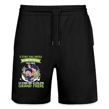 Big Brother Child on a Mission - Pregnancy Announcement - Stanley/Stella Trainer Unisex Organic Jogging Shorts - black - Front - Nik (191cm) & Marisol (170cm)