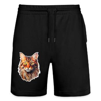 Maine Coon Cat Head - Stanley/Stella Trainer Unisex Organic Jogging Shorts - black - Front - Nik (191cm) & Marisol (170cm)