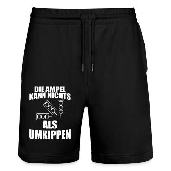 Ampel Regierung Scholz Baerbock Habeck Grüne SPD - Stanley/Stella Unisex Bio Joggingshorts Trainer  - Schwarz - Vorne - Nik (191cm) & Marisol (170cm)