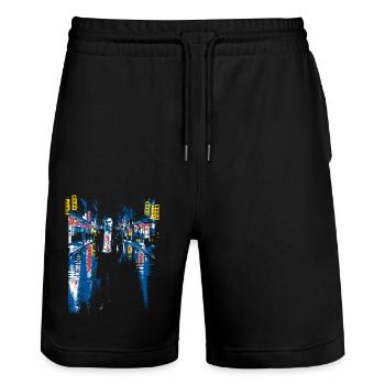 .point_city__soho - Stanley/Stella Trainer Unisex Organic Jogging Shorts - black - Front - Nik (191cm) & Marisol (170cm)