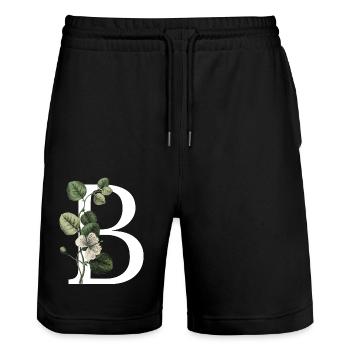 Buchstabe B Grün Botanisch - Stanley/Stella Unisex Bio Joggingshorts Trainer  - Schwarz - Vorne - Nik (191cm) & Marisol (170cm)