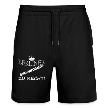 Berlin Souvenir Touristen Hauptstadt Metropole BLN - Stanley/Stella Unisex Bio Joggingshorts Trainer  - Schwarz - Vorne - Nik (191cm) & Marisol (170cm)
