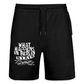 Berlin Souvenir Touristen Hauptstadt Metropole BLN - Stanley/Stella Unisex Bio Joggingshorts Trainer  - Schwarz - Vorne - Nik (191cm) & Marisol (170cm)