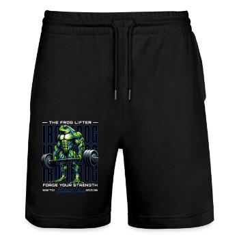 The Frog Lifter - Stanley/Stella Unisex Bio Joggingshorts Trainer  - Schwarz - Vorne - Nik (191cm) & Marisol (170cm)