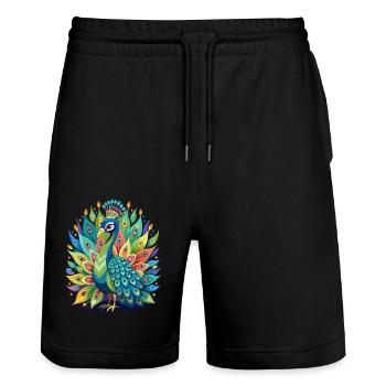 Peacock Magic - Stanley/Stella Trainer Unisex Organic Jogging Shorts - black - Front - Nik (191cm) & Marisol (170cm)