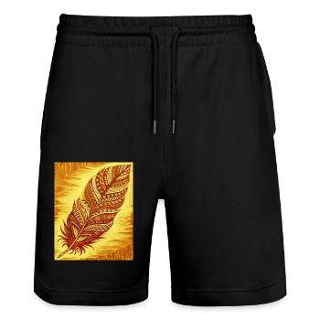 a feather with intricate patterns and colors - Stanley/Stella Trainer Unisex Organic Jogging Shorts - black - Front - Nik (191cm) & Marisol (170cm)