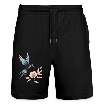 Floraler Kolibri - Stanley/Stella Unisex Bio Joggingshorts Trainer  - Schwarz - Vorne - Nik (191cm) & Marisol (170cm)