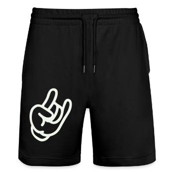 Rock Hand - Stanley/Stella Trainer Unisex Organic Jogging Shorts - black - Front - Nik (191cm) & Marisol (170cm)
