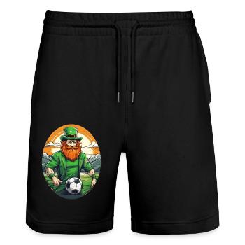 St. Patrick's Day Kleeblatt Fußball - Stanley/Stella Unisex Bio Joggingshorts Trainer  - Schwarz - Vorne - Nik (191cm) & Marisol (170cm)