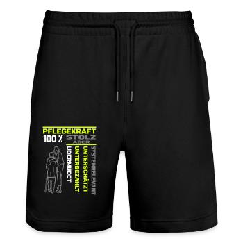 Proche aidant 100% fier Systémiquement pertinent - Short de jogging bio TRAINER Stanley/Stella unisexe - noir - Devant - Nik (191cm) & Marisol (170cm)