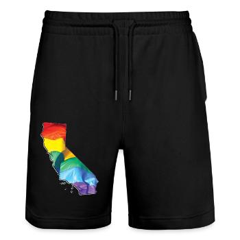 California (USA) | Real Flag | LGBTQIA+ - Stanley/Stella Trainer Unisex Organic Jogging Shorts - black - Front - Nik (191cm) & Marisol (170cm)