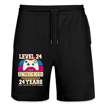 Original 2000 24 Years Old Level 24 Unlock - Stanley/Stella Trainer Unisex Organic Jogging Shorts - black - Front - Nik (191cm) & Marisol (170cm)