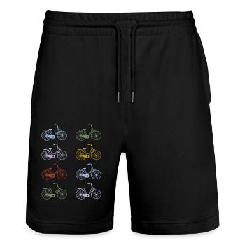 Retro Fahrräder Handgemalt - Stanley/Stella Unisex Bio Joggingshorts Trainer  - Schwarz - Vorne - Nik (191cm) & Marisol (170cm)