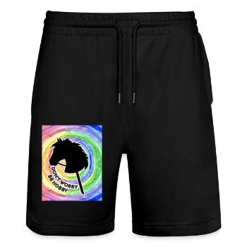 Steckenpferd- Hobbyhorsing-Regenbogen- Pferd am Stock - Stanley/Stella Unisex Bio Joggingshorts Trainer  - Schwarz - Vorne - Nik (191cm) & Marisol (170cm)